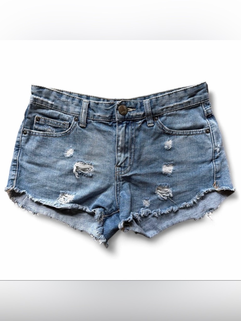 Free People Light Wash Distressed Denim Cutoff Shorts
